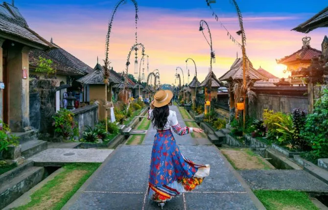 Walking through traditional Balinese village